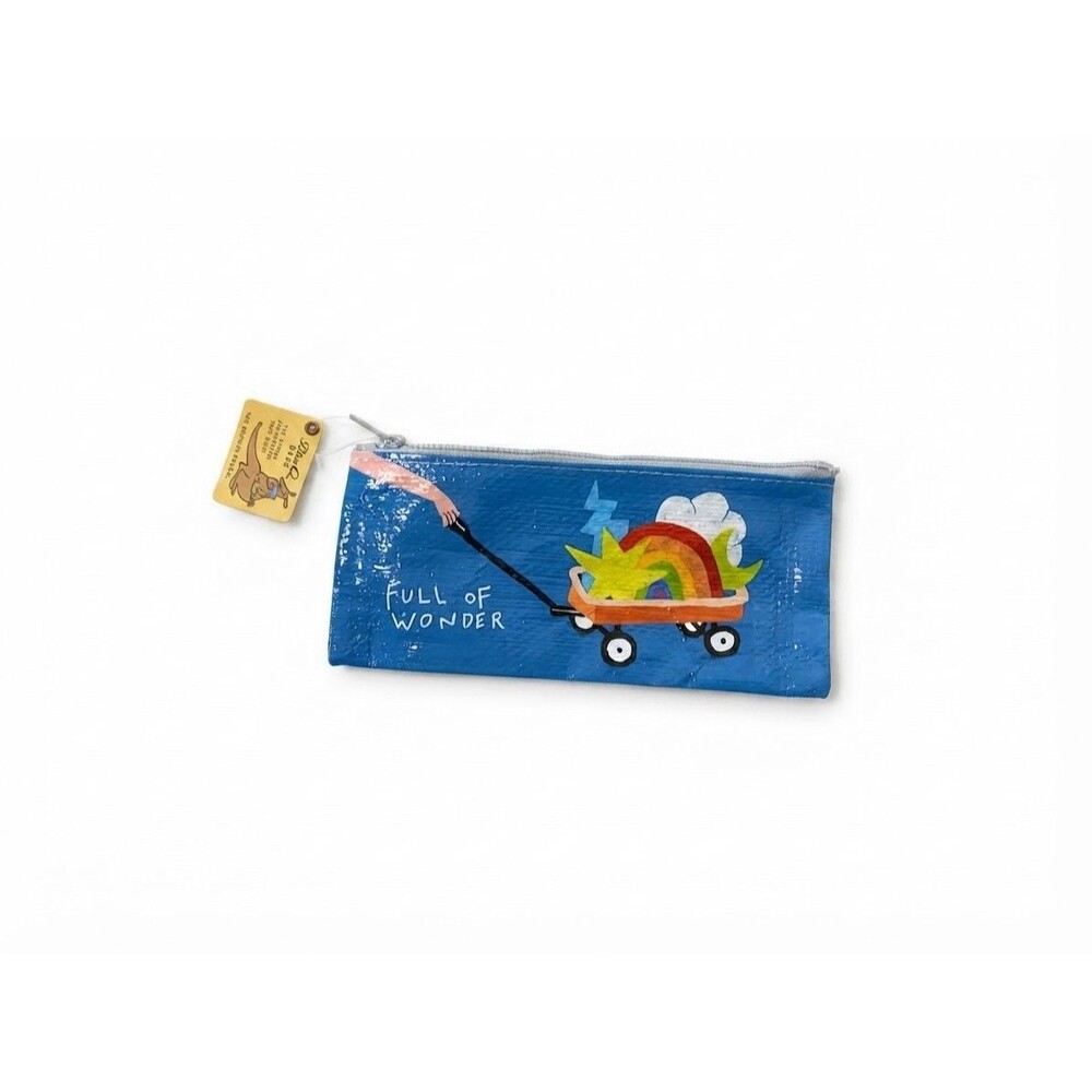 NWT Blue Q "Full Of Wonder" Zippered Pouch Pencil Case Recycled Material Quirky